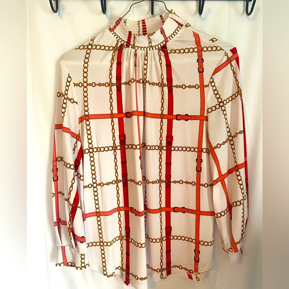 High neck multi color blouse